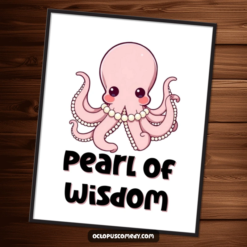Elegant octopus wearing a string of pearls, looking sophisticated in this high-resolution digital art print, ready for download.