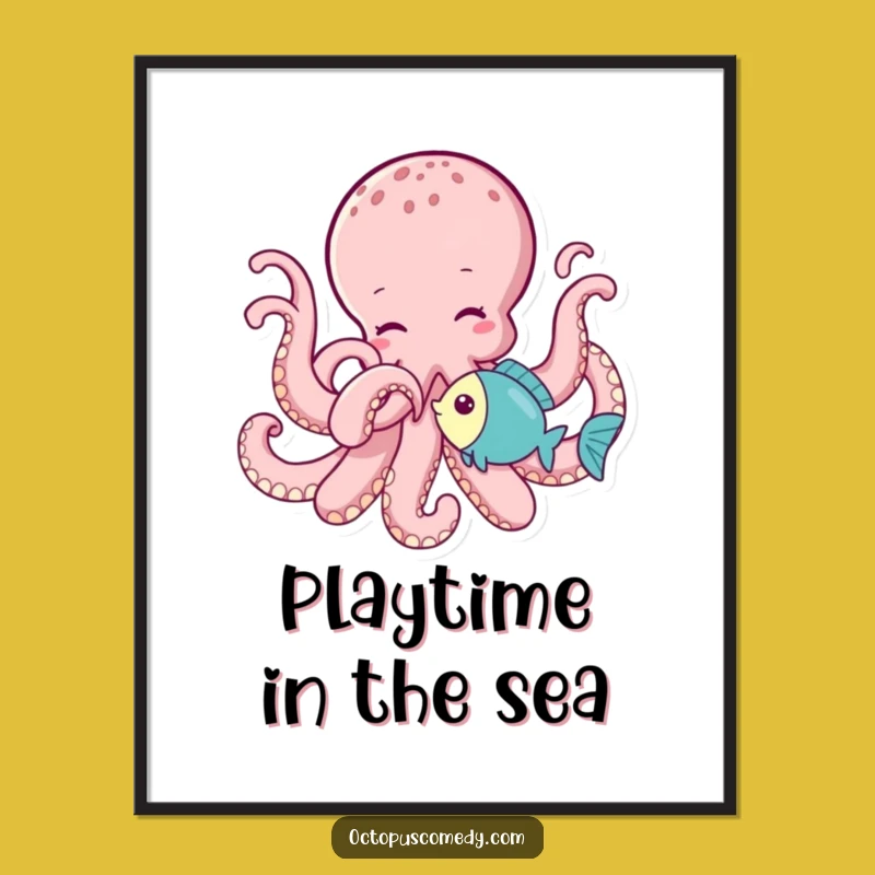 Funny Octopus Tickling Fish Digital Art: Instant Playful Decor