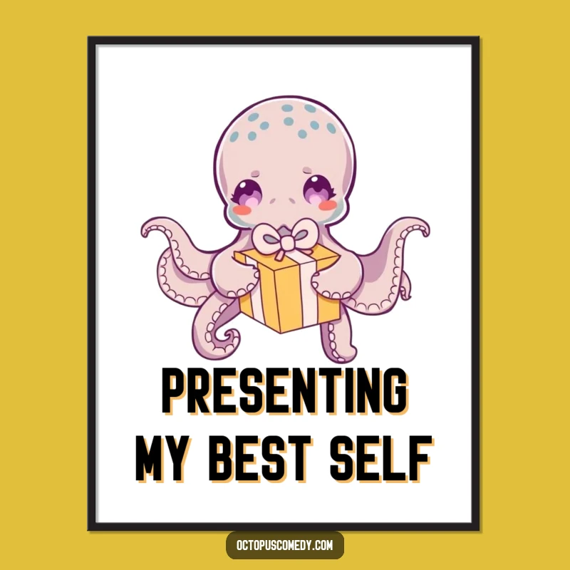 Funny Octopus Digital Art: Gift Box Unwrapping Print - Instant Funny Gift