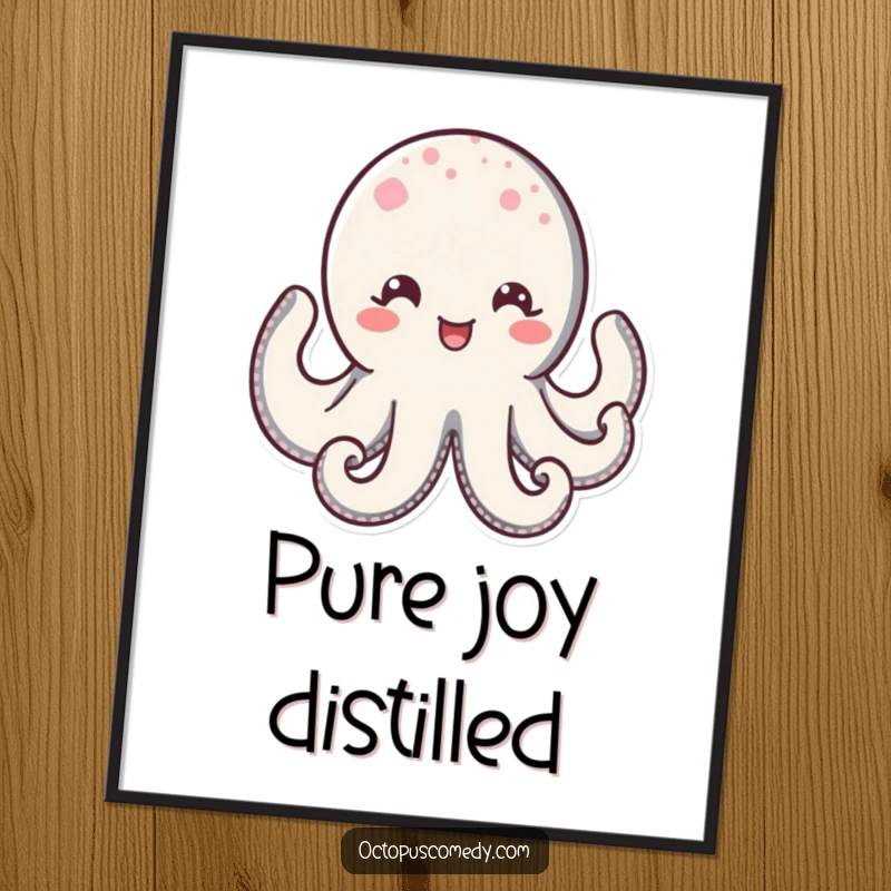 Funny Kawaii Octopus Digital Art Print of a delighted octopus with sparkling eyes and a wide, beaming smile, perfect for instant cheerful decor.