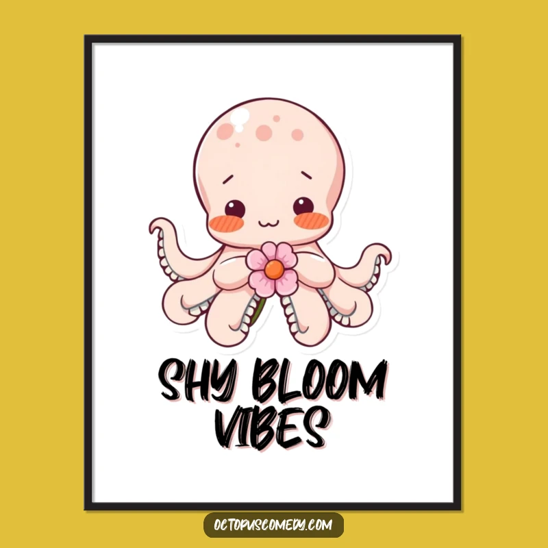 Funny Shy Octopus Flower Digital Art: Instant Blushing Decor Gift for Walls