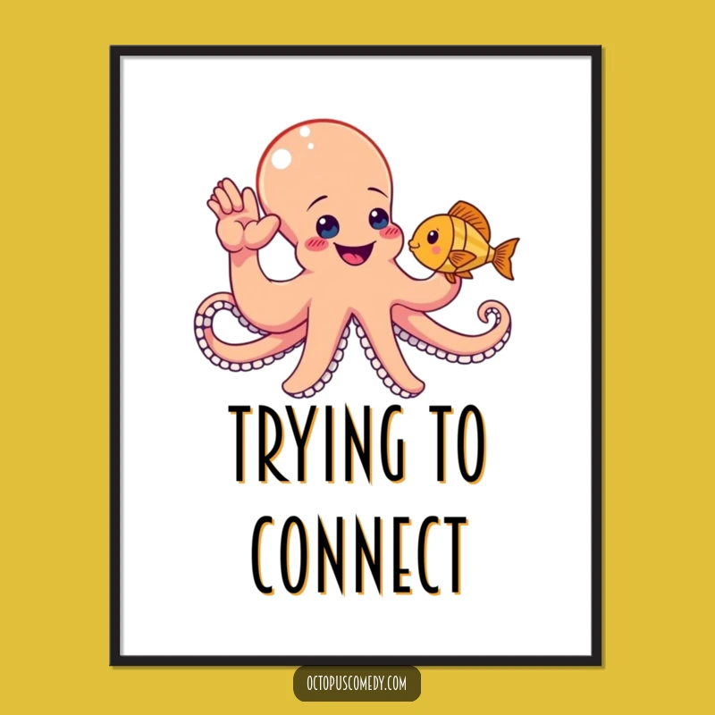 Funny Octopus High-Five Digital Art: Instant Cheerful Wall Decor for Any Space