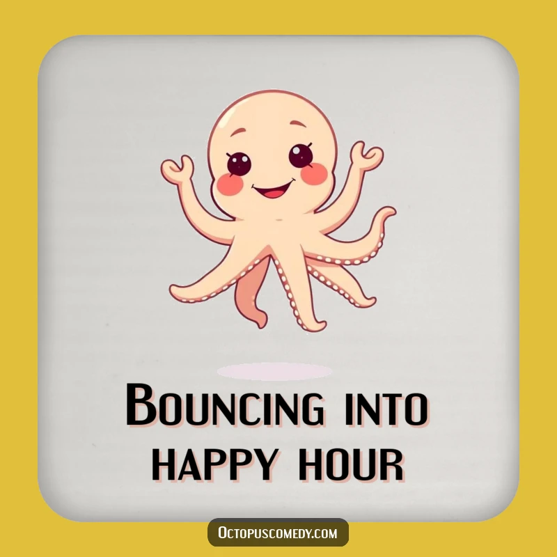 Funny Kawaii Octopus Coaster Set, Silly Grin Gift