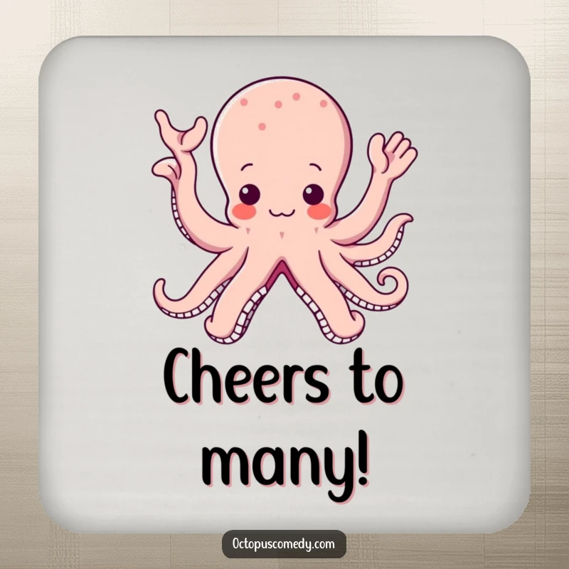Funny kawaii octopus coaster with multiple arms waving, providing cute and cheerful protection for tabletops.