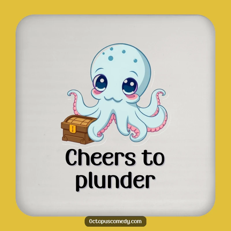 Funny Curious Octopus Treasure Chest Drink Coaster - Protect & Discover