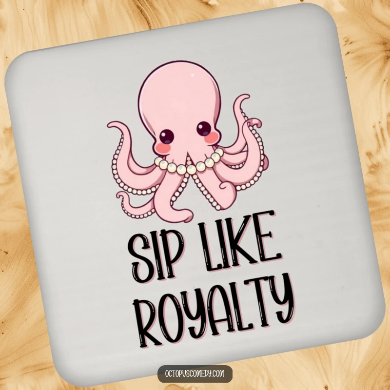 Elegant octopus wearing a string of pearls, looking refined on these sophisticated drink coasters, adding luxury.