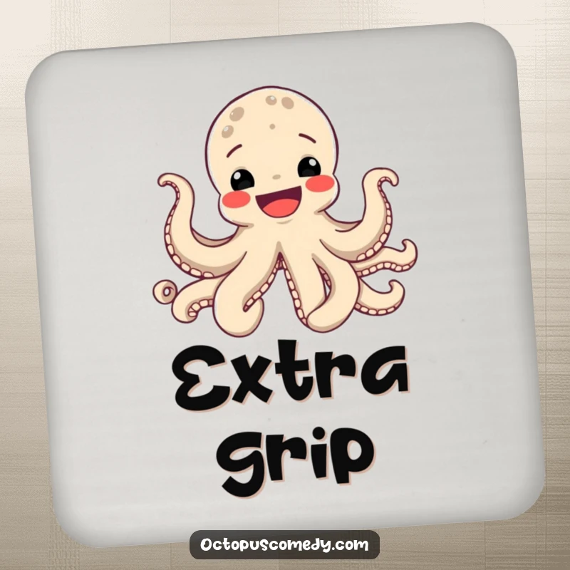Funny Octopus Coasters depicting a wide-grinning octopus with all eight tentacles waving joyfully.