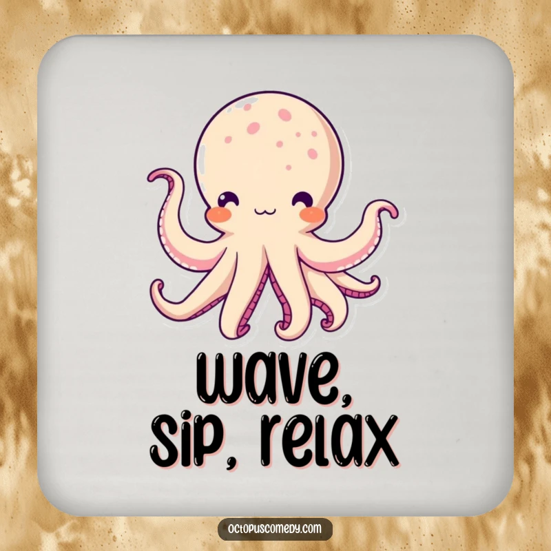 Funny Kawaii Octopus Coaster: A charming coaster depicting a cute octopus character with its tentacles waving.