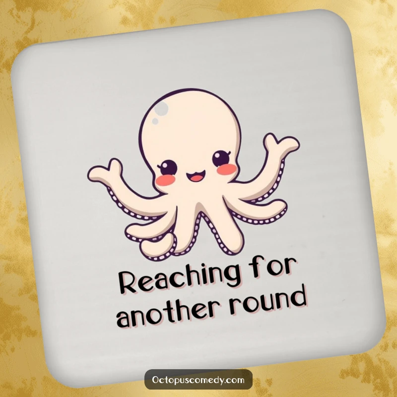 Funny kawaii octopus with arms reaching out in a friendly gesture coaster, welcoming decor, fun gift.