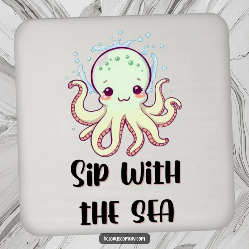 Funny drink coasters featuring a playful octopus splashing water, protecting surfaces with quirky humor and a nautical theme.
