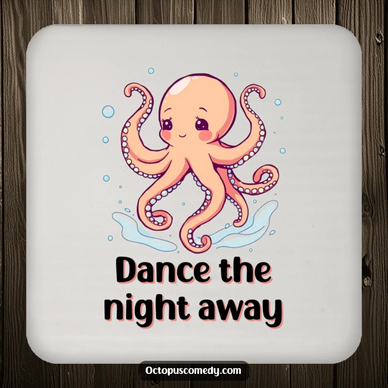 Funny octopus dancing with swirling tentacles and bubbles, a set of coasters bringing aquatic rhythm.