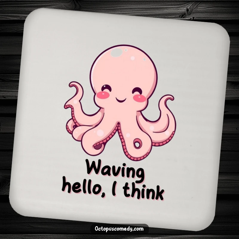 Funny Octopus Drink Coaster with a smiling cephalopod, its bell gently curved, radiating amusement and protecting surfaces.