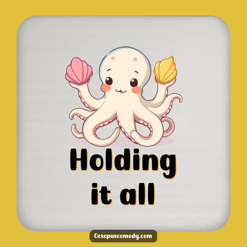 Funny Octopus Juggling Seashells Coaster: Protect Surfaces with Ocean Humor