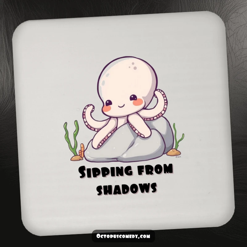 Funny Octopus Coaster: A shy octopus smiling and peeking from a rock, protecting your table with gentle charm.
