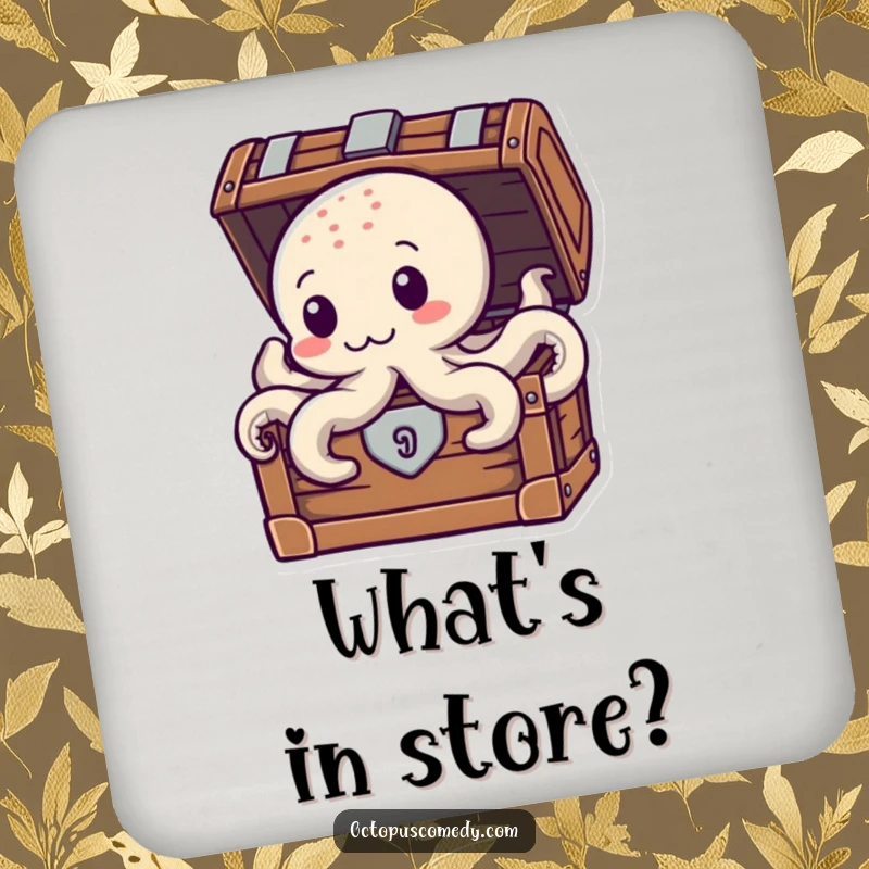 Funny Treasure Octopus Coasters, featuring a peekaboo octopus from a treasure chest, protecting surfaces with humor.