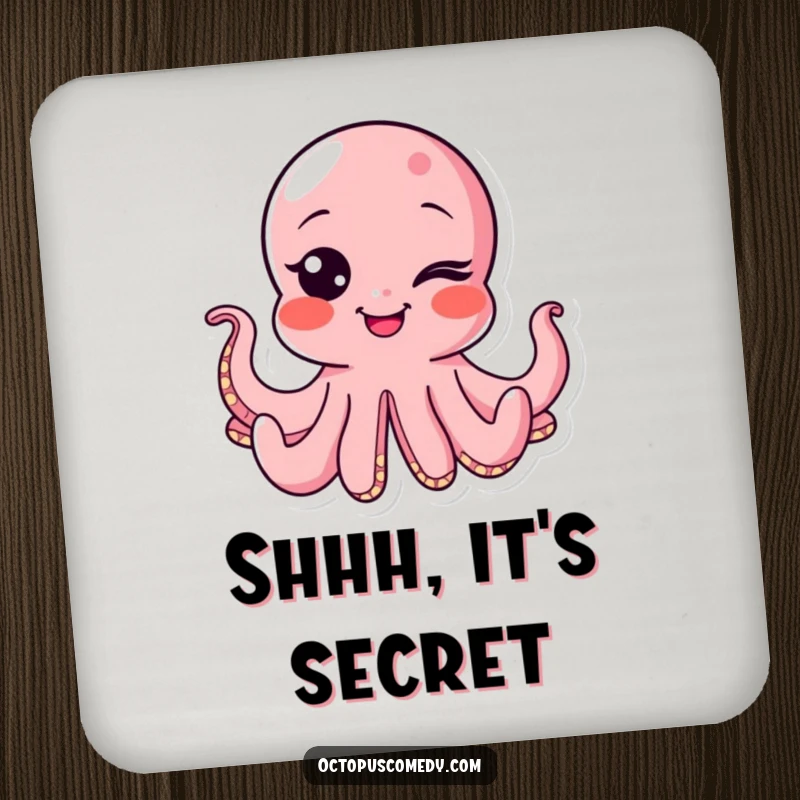 Funny octopus drink coasters featuring a winking cephalopod with a bubbly smile, protecting furniture with playful style.