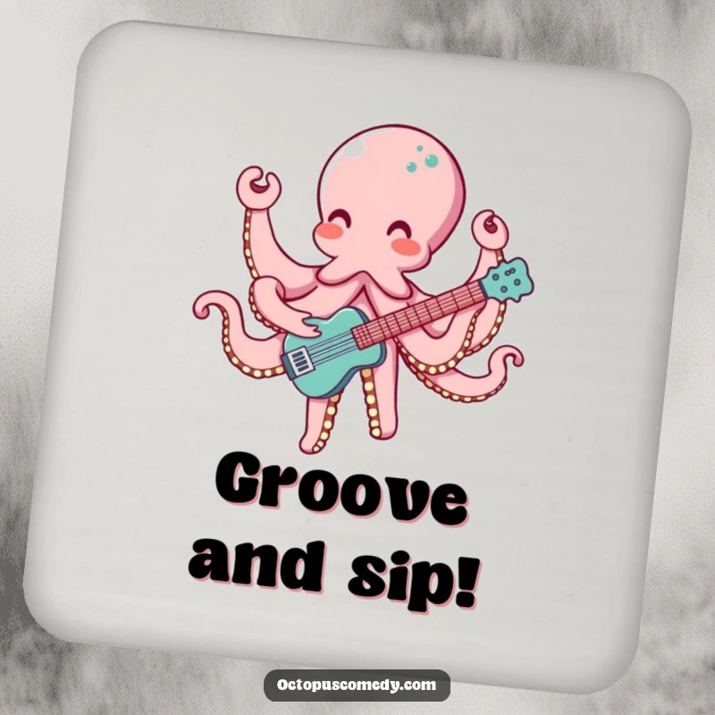 Funny octopus coaster with eight arms playing a musical instrument, adding a musical and humorous touch to tabletops.