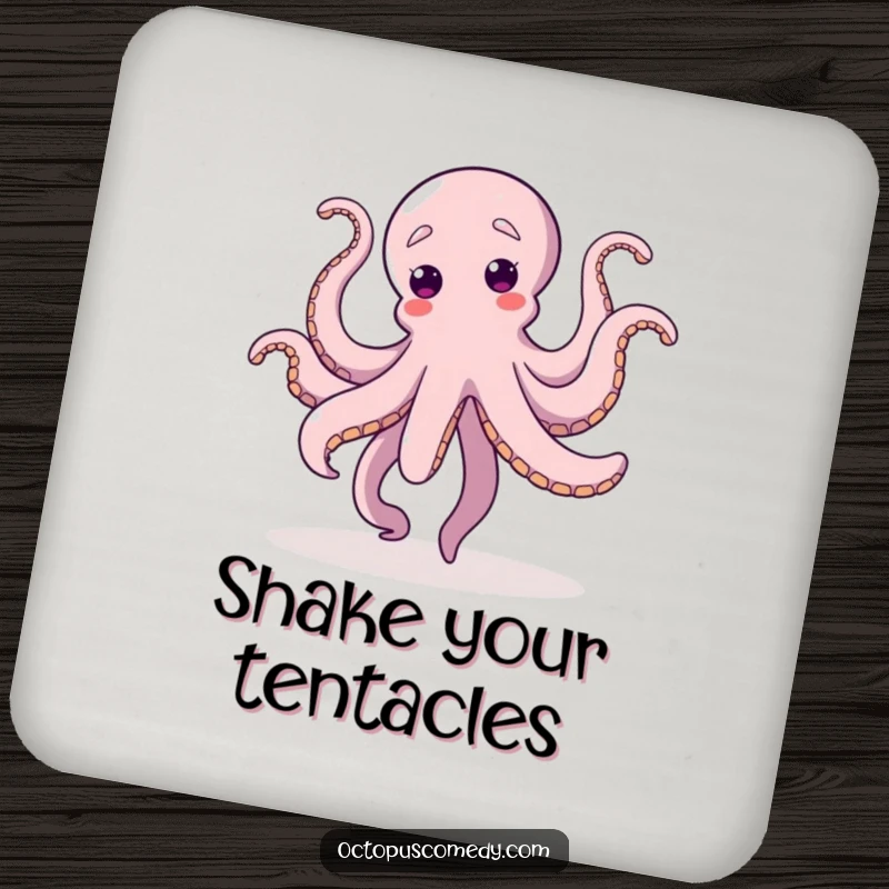 Funny Dancing Octopus Coasters, illustrating a dancing octopus with joyful tentacles, protecting surfaces with rhythm and humor.