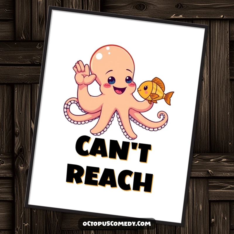 Funny octopus giving a high-five to a fish, a humorous poster adding joy and aquatic charm.