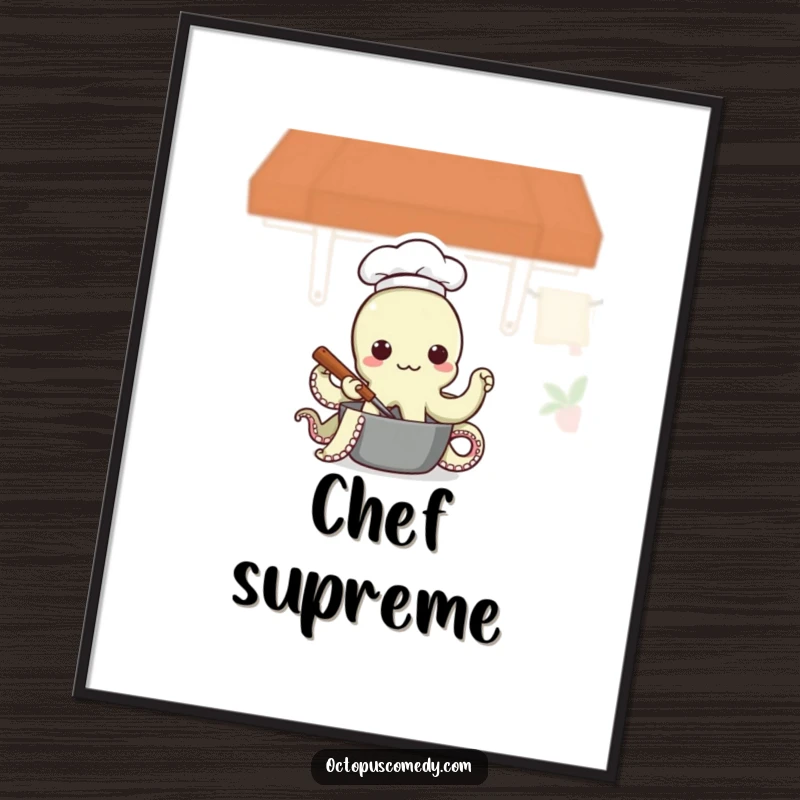 Funny Chef Octopus Poster, a delightful illustration of an octopus chef stirring a pot, adding humor to any wall space.