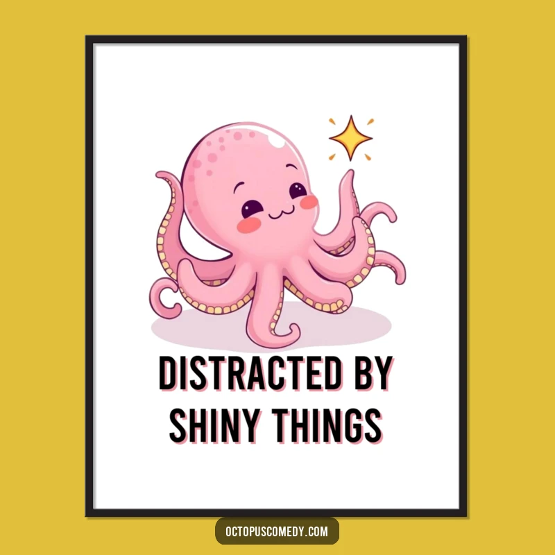 Funny Octopus Poster: Animated Sparkle Chase Wall Art - Hilarious Decor Gift