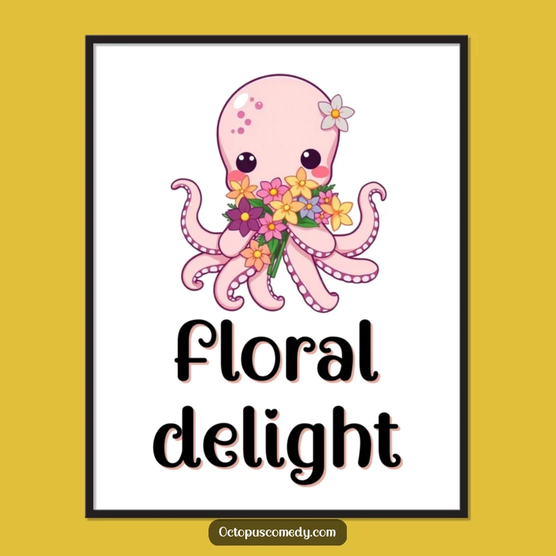Kawaii Octopus Flower Poster: Adorable Art, Sweet Funny Gift for Wall Decor