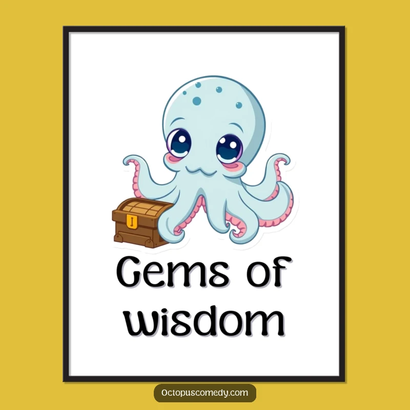 Funny Curious Octopus Treasure Chest Poster - Whimsical Wall Art