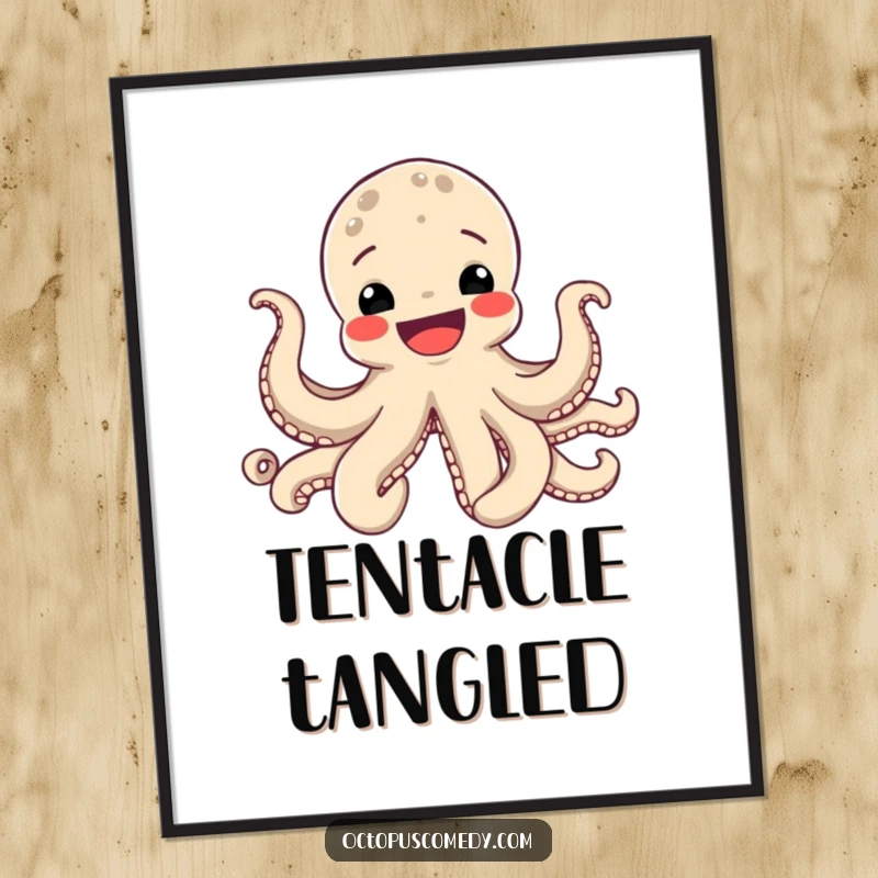Funny Octopus Poster featuring a wide-grinning octopus with all eight tentacles outstretched in a joyful, happy display.