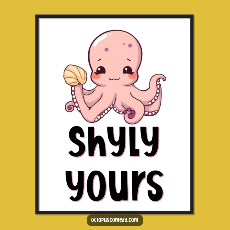 Funny Shy Octopus Poster - Adorable Ocean Art Print Gift Idea