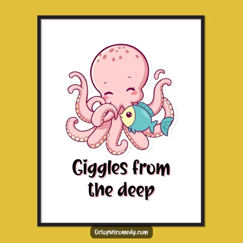 Funny Octopus Tickling Fish Poster: Whimsical Wall Art