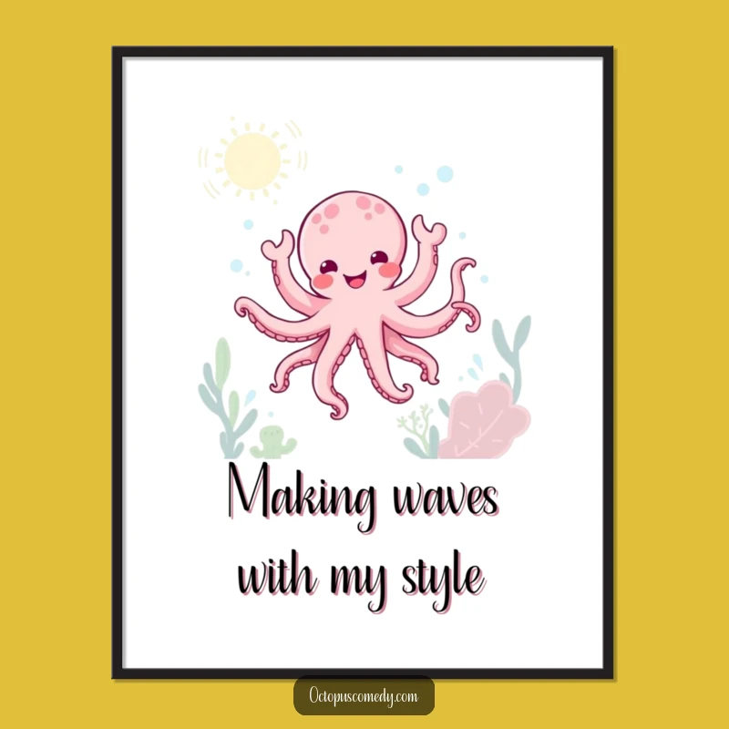 Funny Kawaii Octopus Dance Poster, Joyful Wall Art Gift