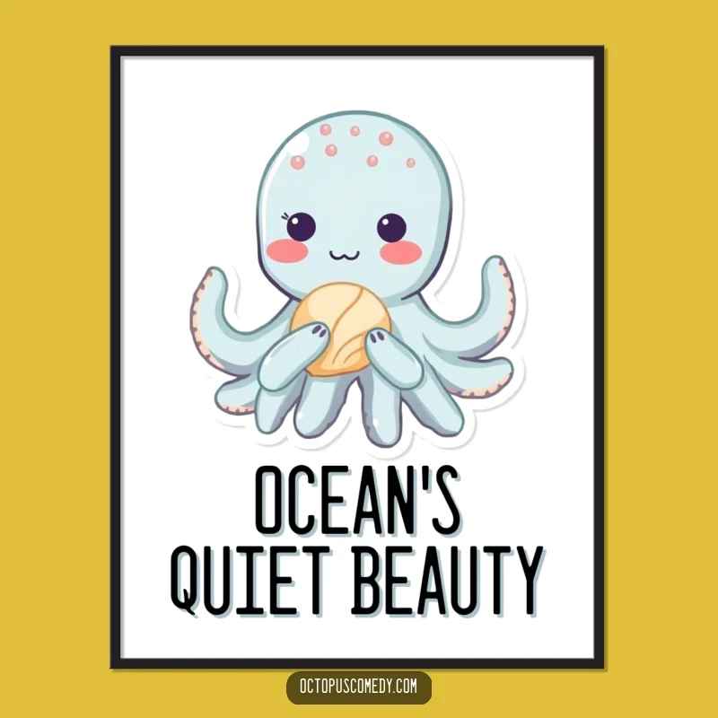 Funny Kawaii Octopus Poster: Shy Blush Seashell Art Print