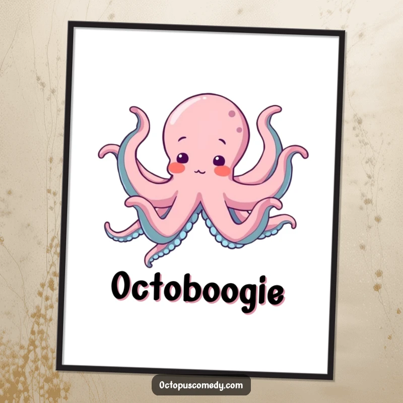 Funny Octopus Poster featuring an octopus energetically performing a silly, joyful dance with all eight arms in motion.