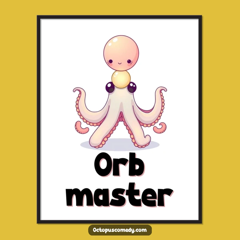 Funny Octopus Poster: Balancing Glowing Orbs, Magical Wall Art Gift