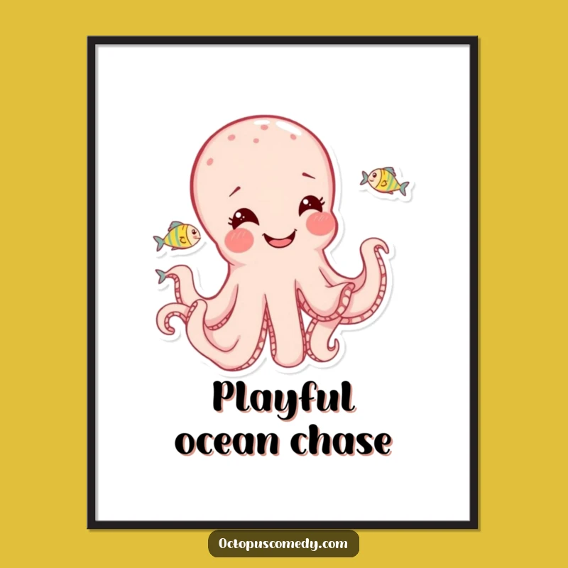 Funny Octopus Poster: Joyful Playful Fish Chase Art