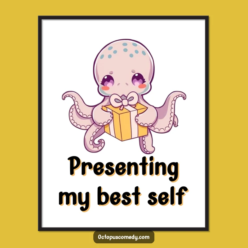 Funny Octopus Poster: Gift Box Unwrapping Wall Art - Whimsical Decor Gift