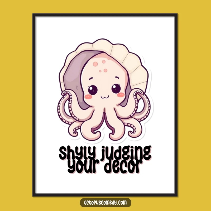 Funny Kawaii Octopus Seashell Poster, Whimsical Wall Art Gift