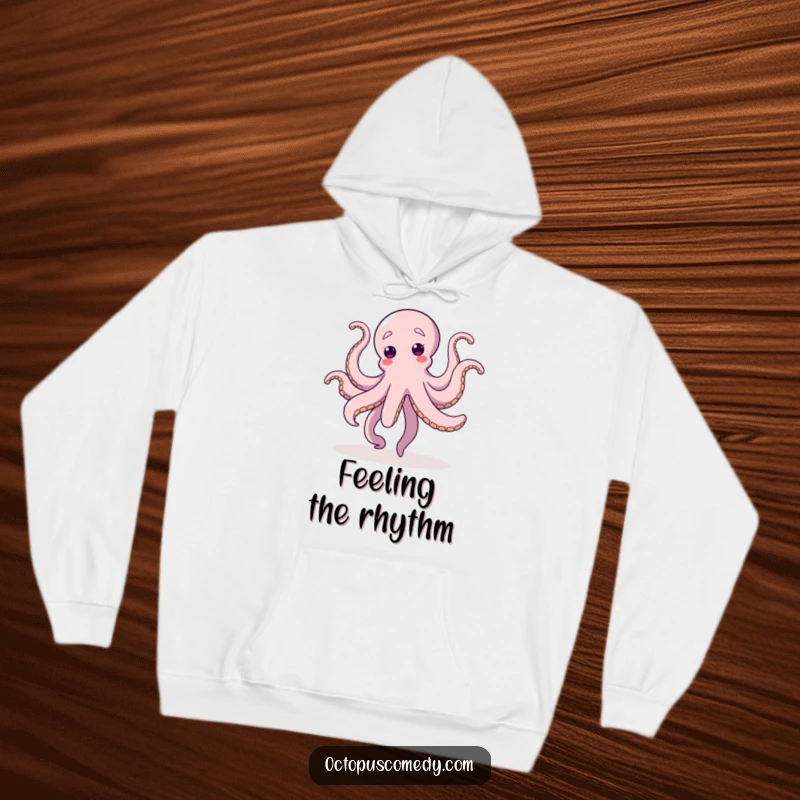 Funny Dancing Octopus Hoodie, featuring a jubilant octopus dancing energetically with its tentacles spread wide, great for cozy fun.