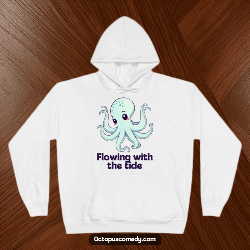 Funny octopus performing a mesmerizing swirling underwater dance, featured on a warm and comfortable hoodie.