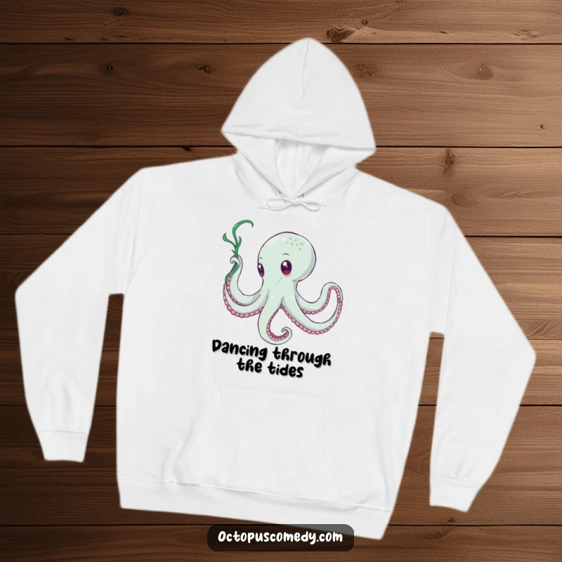 Funny Octopus Seaweed Dancer Hoodie: A warm hoodie displaying a funny octopus elegantly twirling seaweed like a flowing ribbon.