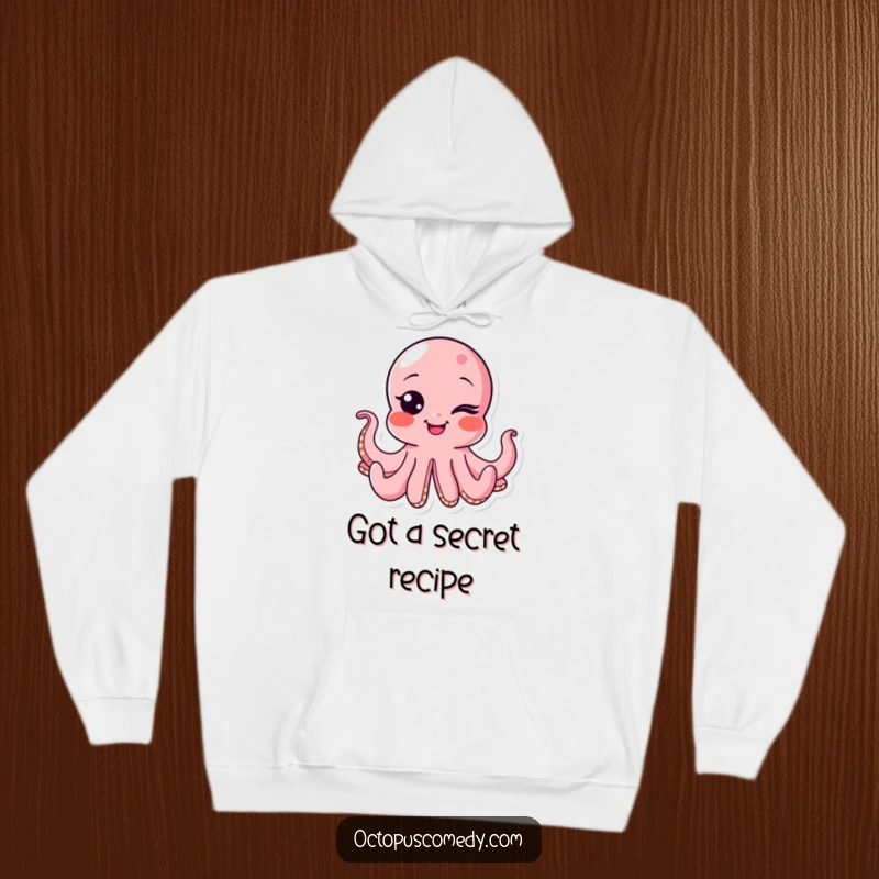 Funny octopus hoodie featuring a slyly winking octopus with a bubbly smile, offering comfort and a dash of adorable mischief.