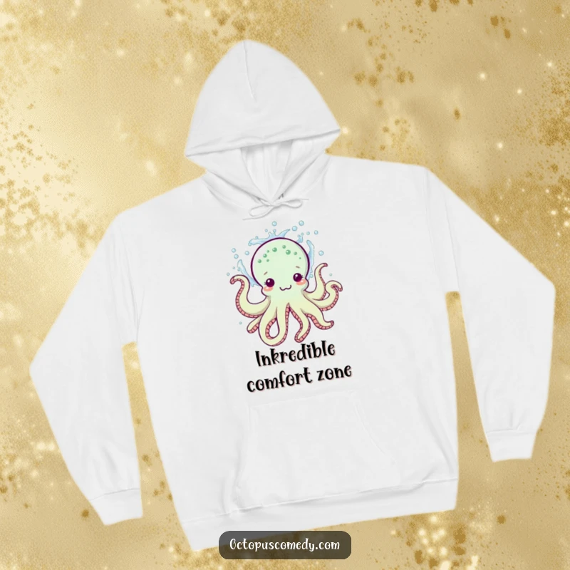 Funny hoodie showcasing a happy octopus splashing water playfully, offering cozy humor and a great funny gift option.