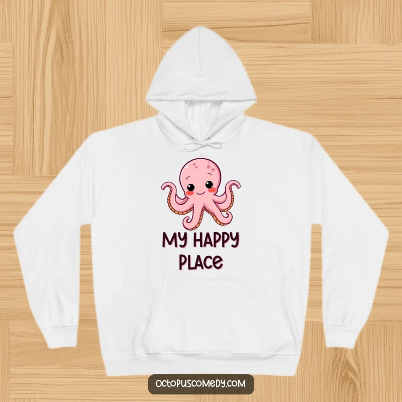 Funny octopus hoodie featuring a determined octopus with a funny wiggle, swimming energetically, a humorous and cozy wearable.
