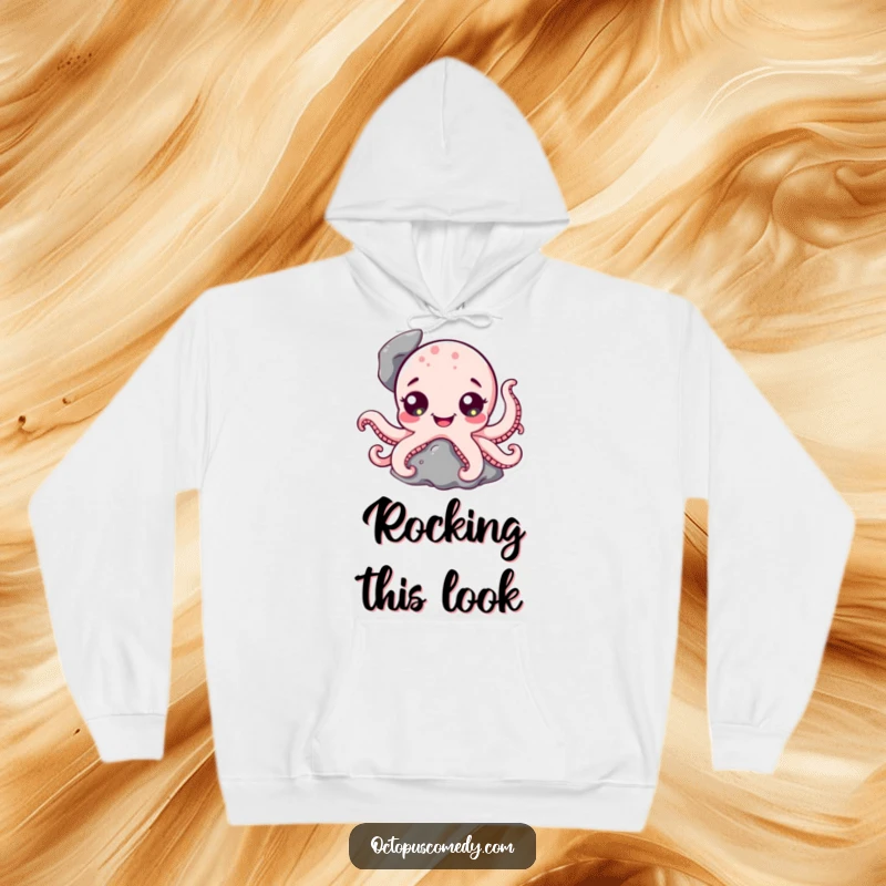 Funny Octopus Hoodie: A cozy hoodie with a design of a cute octopus character peeking from behind a rock.