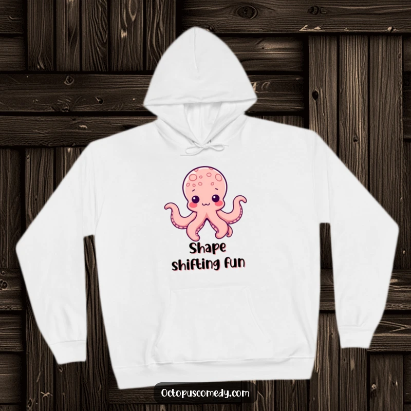 Funny Kawaii Octopus Hoodie featuring a cute octopus with tentacles creatively forming playful shapes, offering cozy artistic vibes.