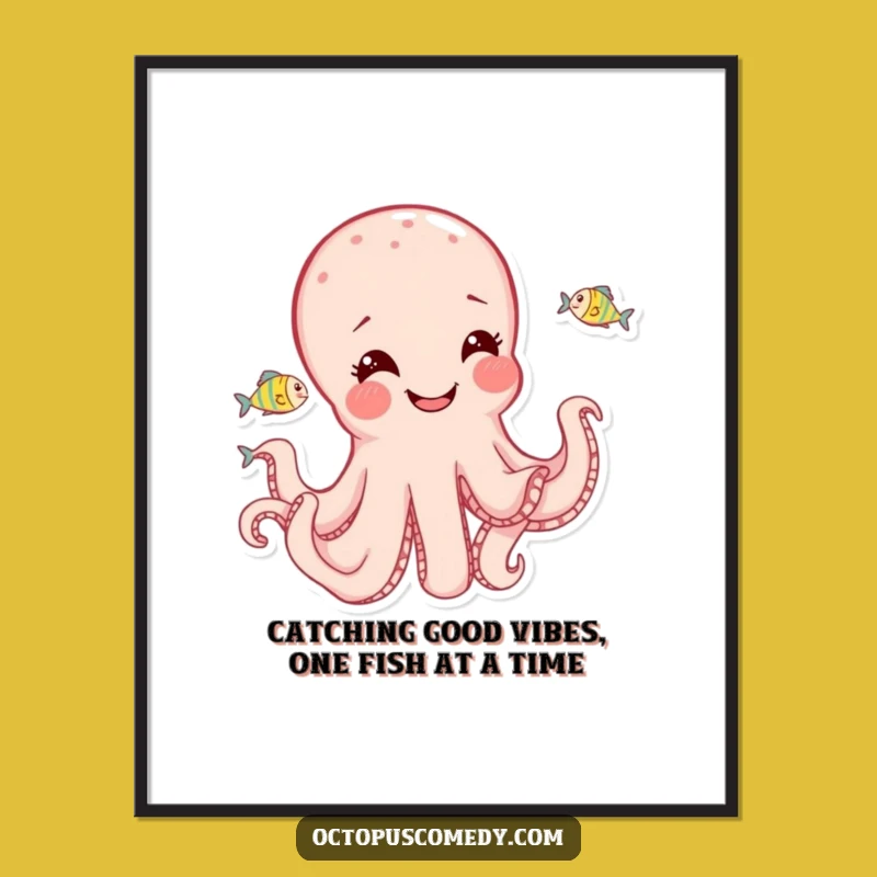 Free Printable Wall Art: Playful Octopus Chasing Fish - Funny Downloadable Art