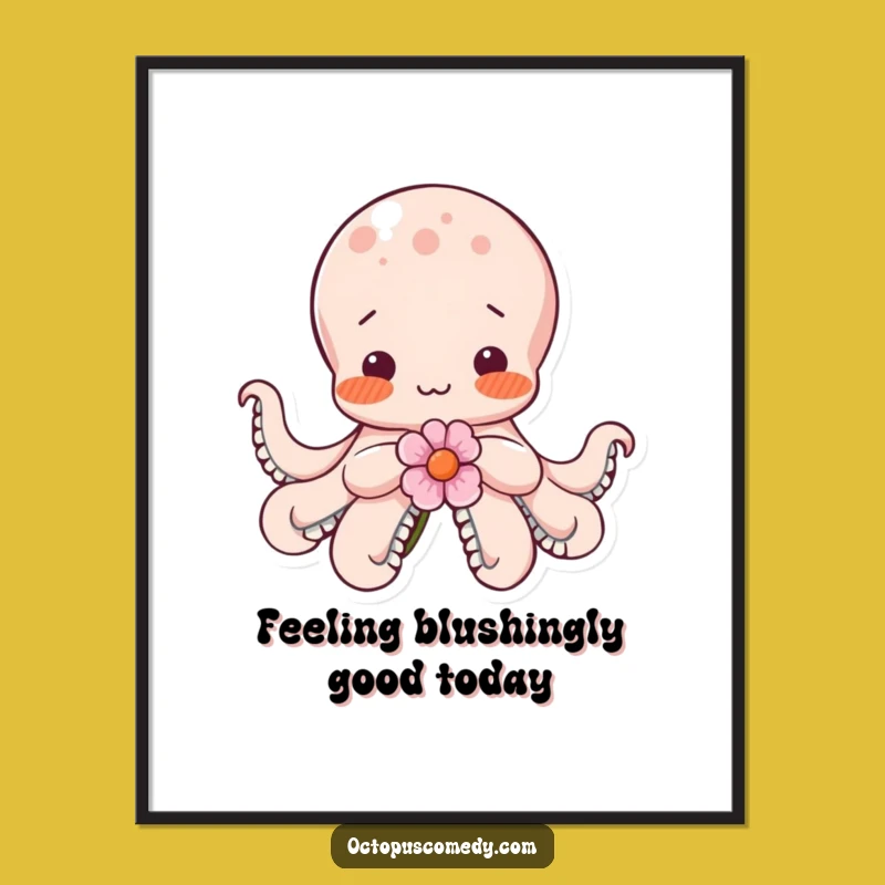 Free Printable Shy Octopus Wall Art: Cute Blush Flower Downloadable Decor