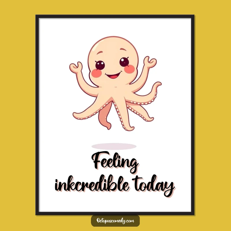 Free Printable Wall Art: Happy Dancing Kawaii Octopus - Downloadable Joyful Decor