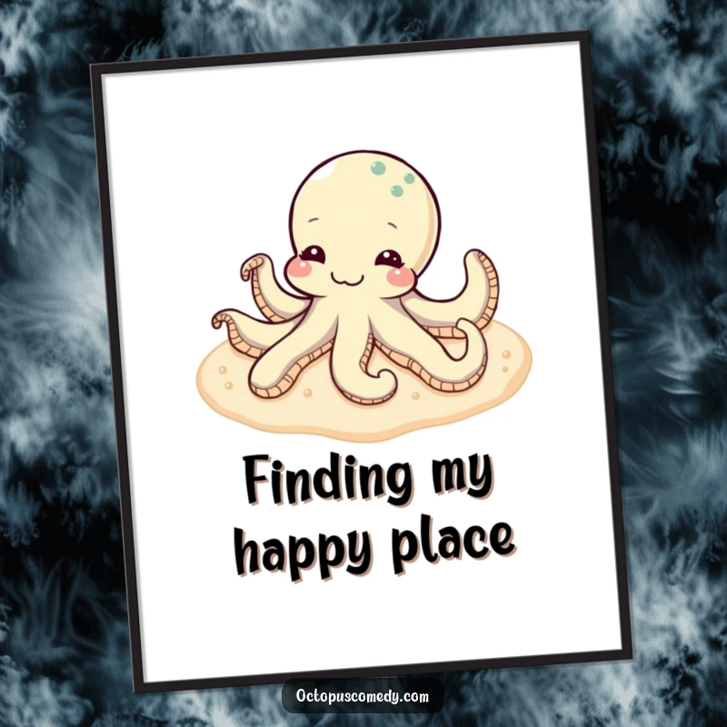 Funny Free Printable Wall Art: A content octopus lounges peacefully on a soft, sandy seabed, offering a tranquil and calming visual.
