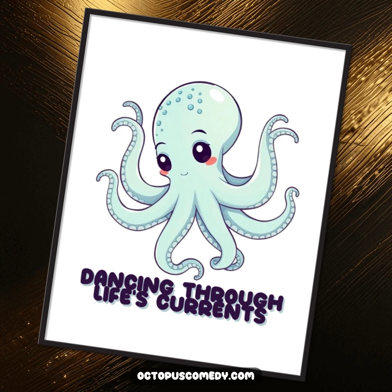Funny Free Printable Wall Art: A graceful octopus is captured mid-swirl, performing a captivating underwater dance with fluid motion.